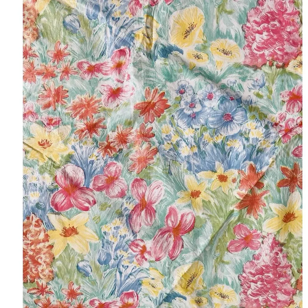 Vinyl Flannel Back Tablecloth Round FLOWER Power Yellow Pink Blue Vintage Green